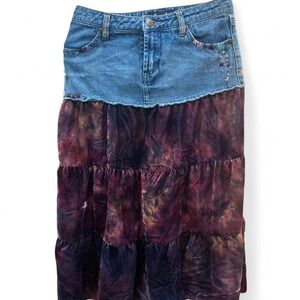 Girls y2k velvet and denim maxi skirt by Squeeze girls size 10 fits‎ women's 00